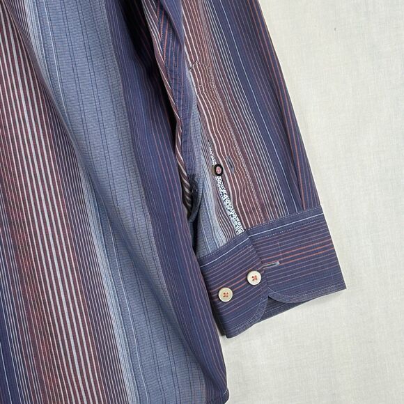 Tommy Bahama Shirt Mens Large‎ Blue Pink Stripe Logo Button Up 100% cotton - Picture 14 of 14